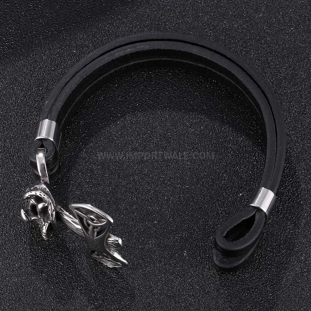 Punk Style Skull Stainless Steel Braided Leather Men's Bracelet