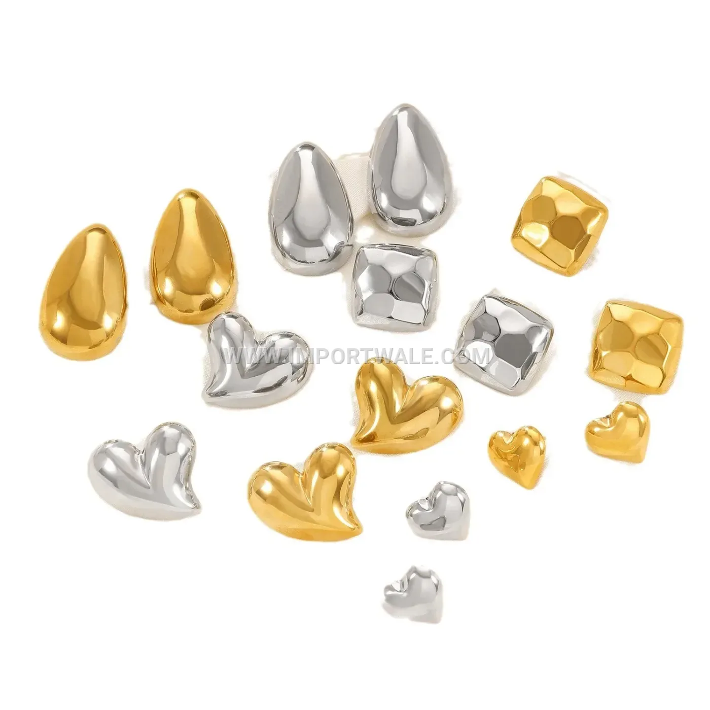 Textured Oval Heart Water Drop Gold Plated Titanium Steel Studs