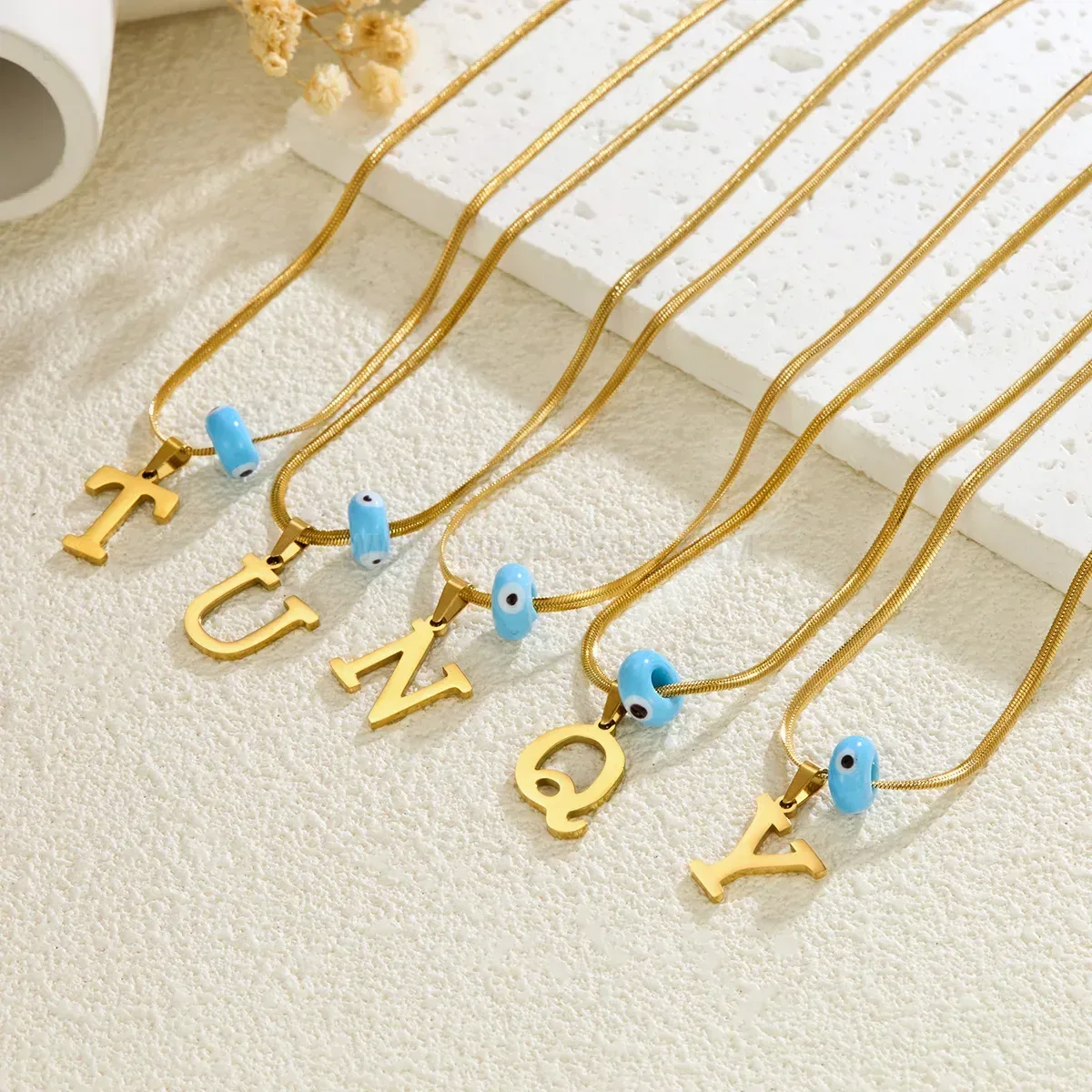 Fashion Evil Eye Initial Letter Pendant Stainless Steel Necklace