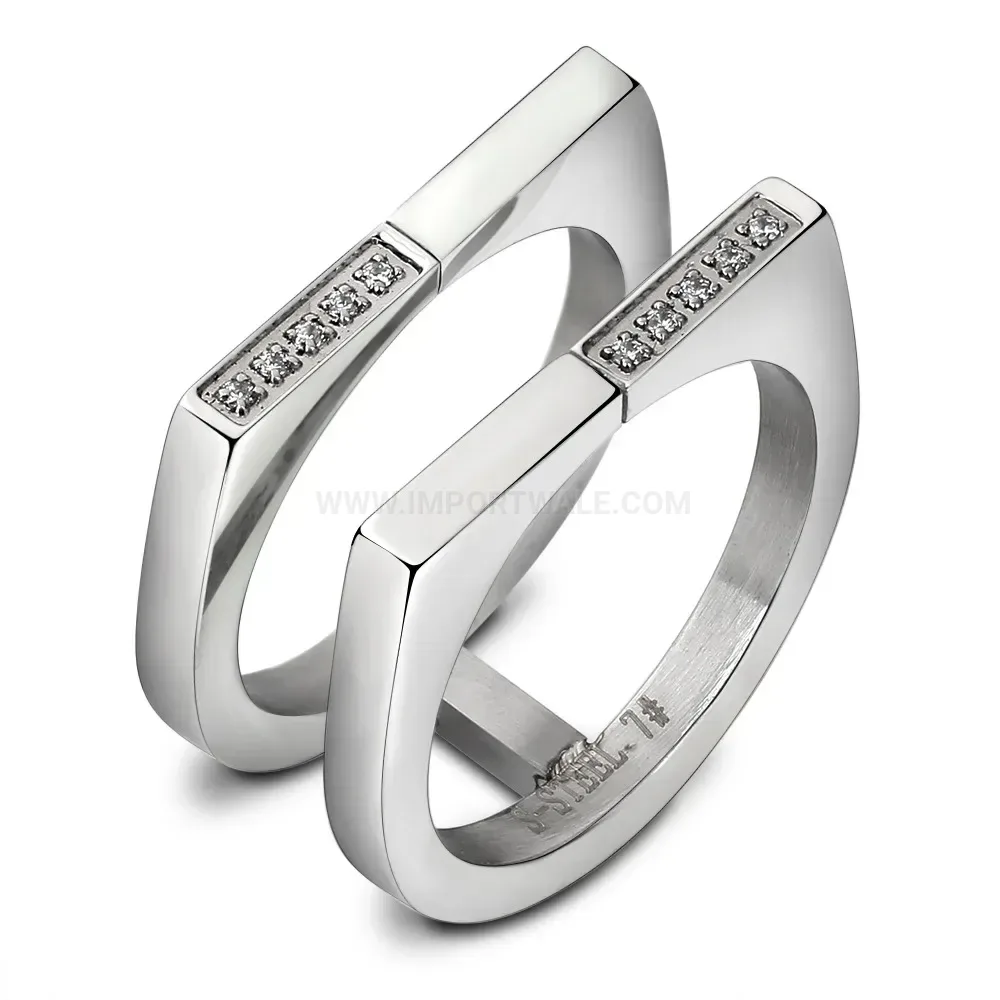 Asymmetric Rhinestone Open Stainless Steel Ring