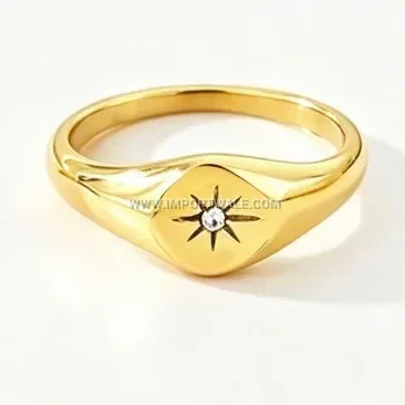 Eight Point Star Gold Plated Titanium Steel Crystal Ring