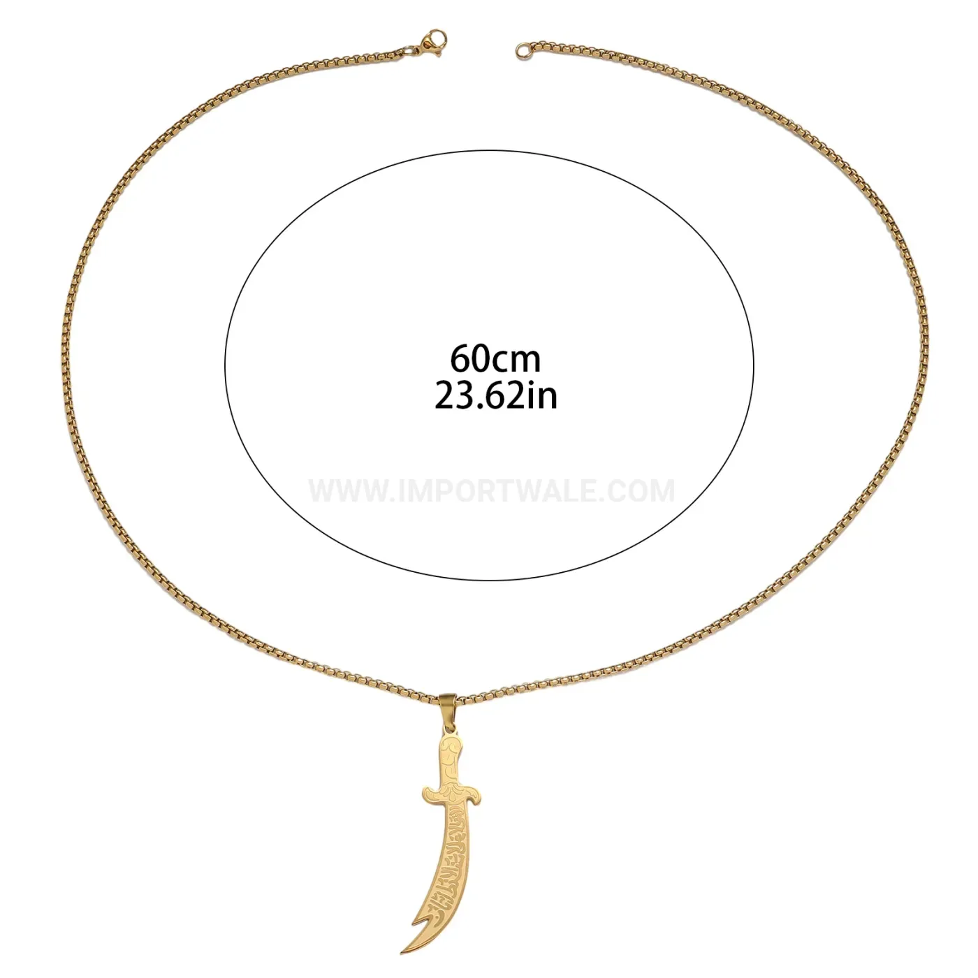 Premium Gold Plated Stainless Steel Zulfiqar Sword Pendant Necklace