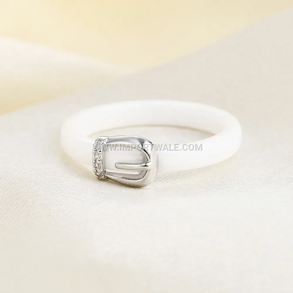 Minimalist 4mm Ceramic Ring with Zirconia Belt Buckle Detail