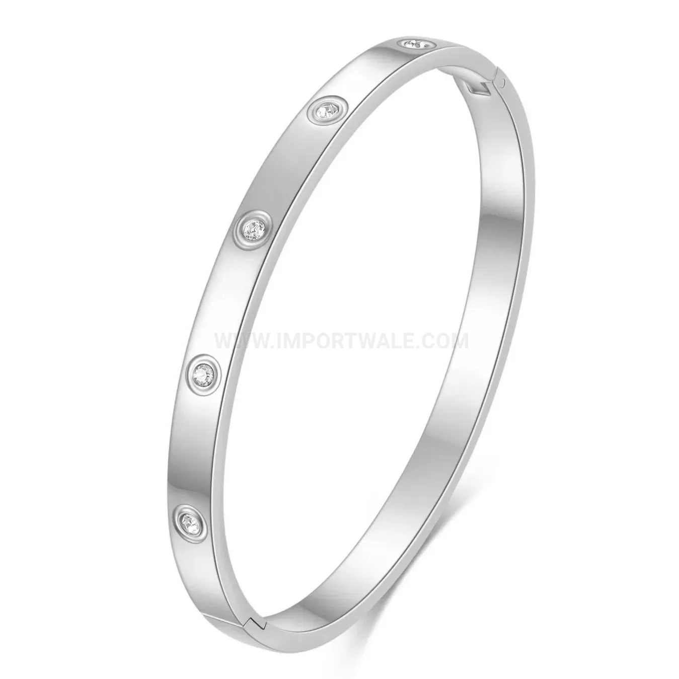 Fashion Minimalist Zircon Open Cuff Stainless Steel Bangle Bracelet