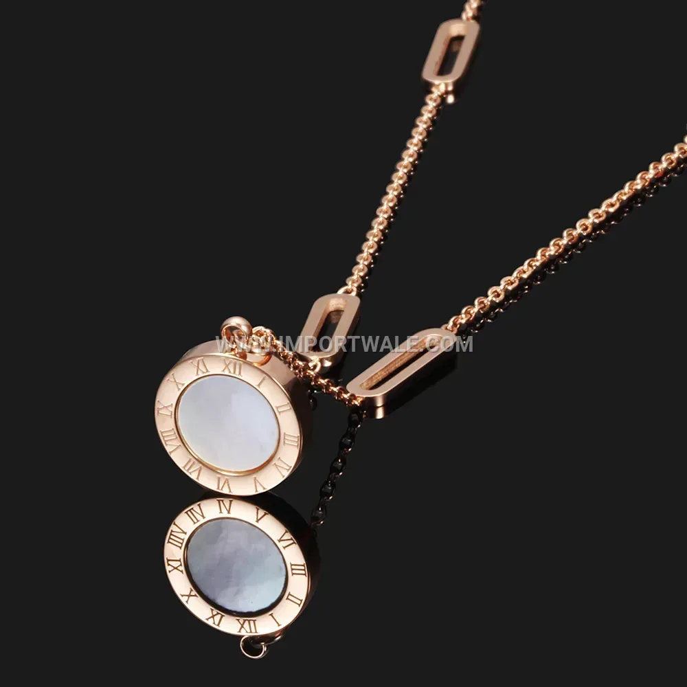 Rose Gold Roman Numeral Mother of Pearl Double Sided Necklace