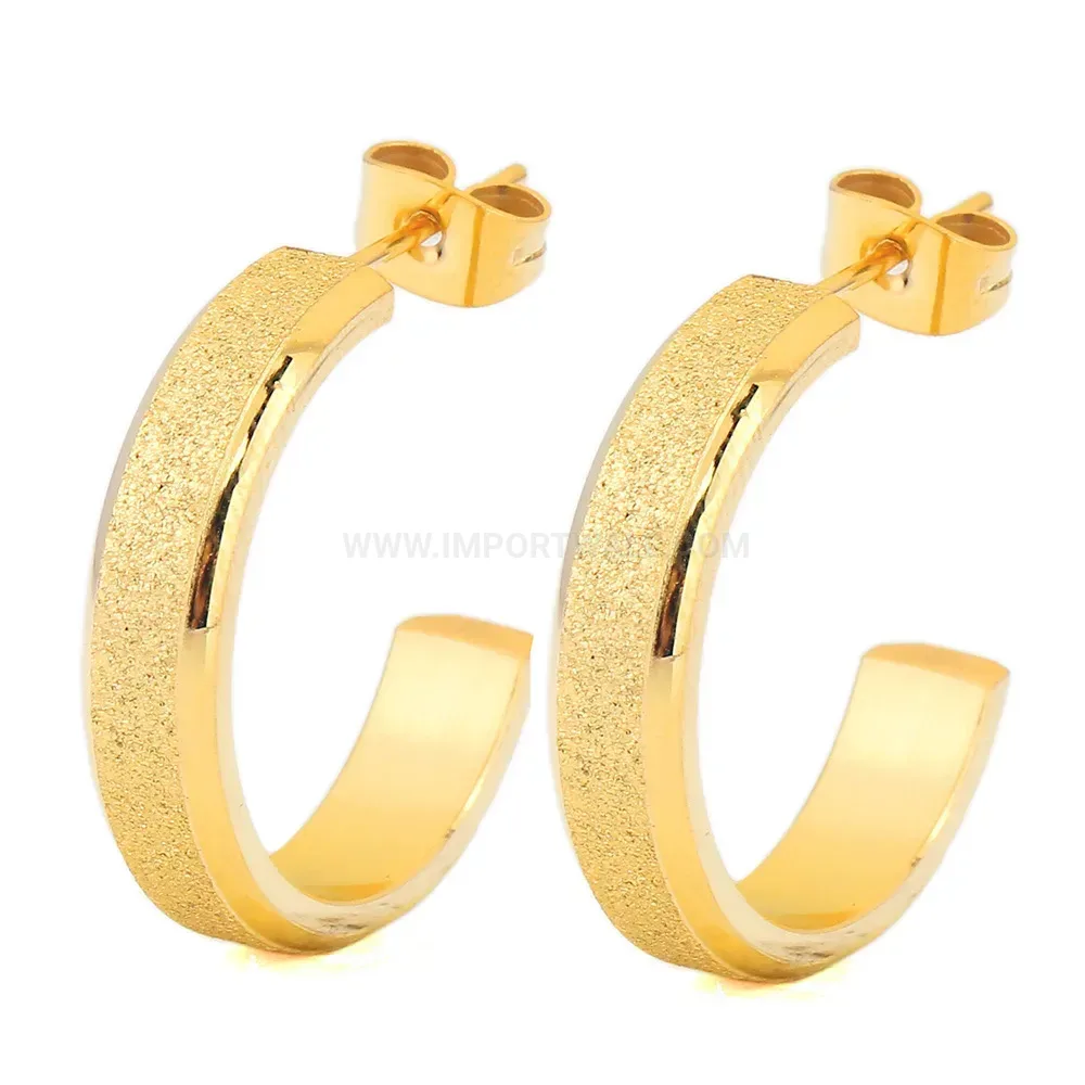 Bold Frosted C Shape Stainless Steel Stud Earrings