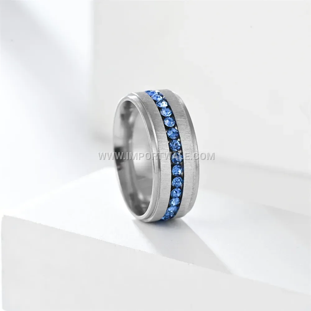 Stainless Steel Blue Cubic Zirconia Pave Band Ring