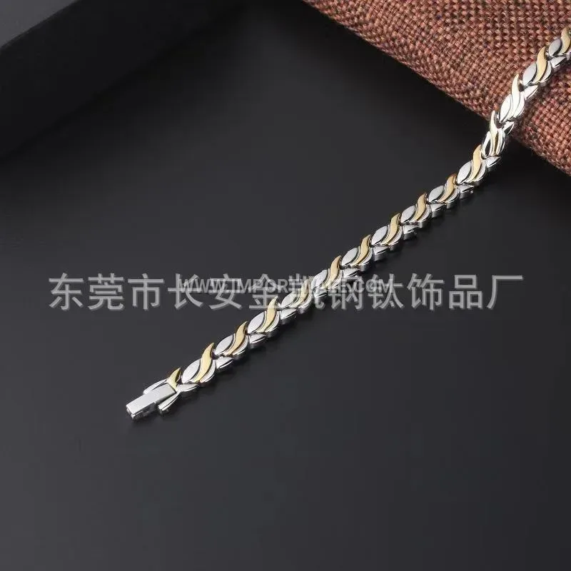 Women's Gold Plated Wave Pattern Magnetic Link Bracelet