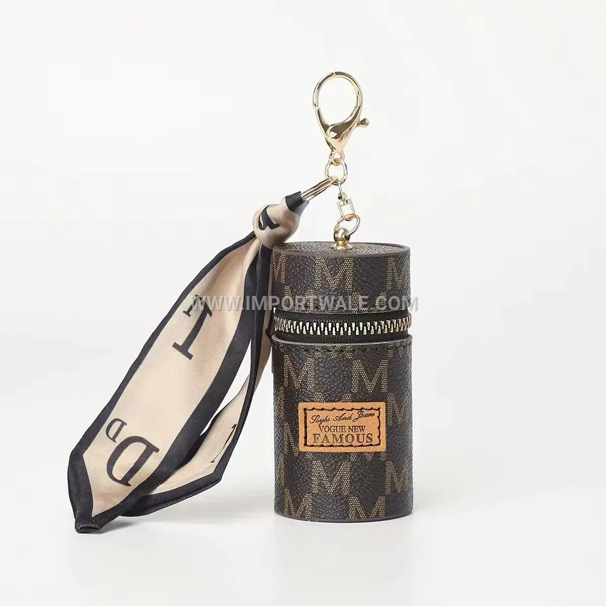 Vintage Pattern Bucket Mini Coin Purse Keychain Charm
