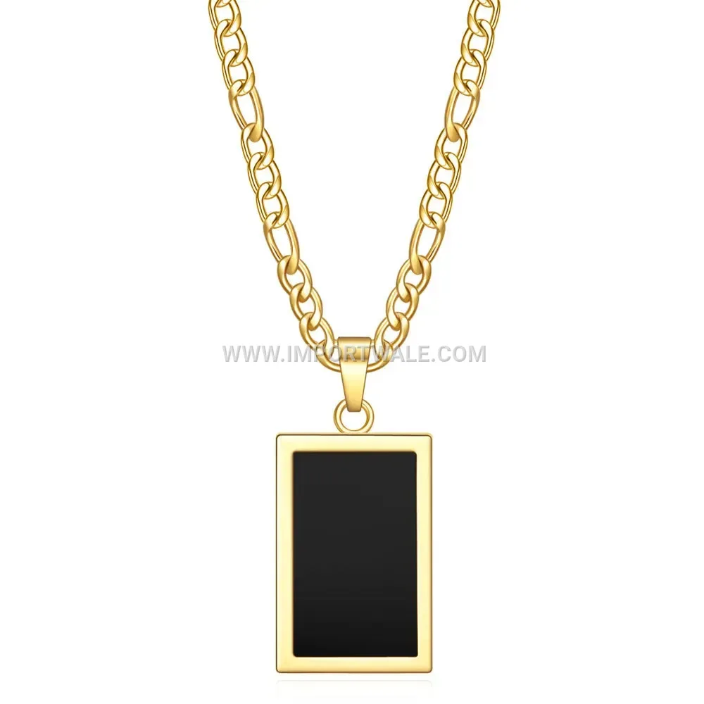 Rectangular Shell and Agate Stainless Steel Pendant Necklace