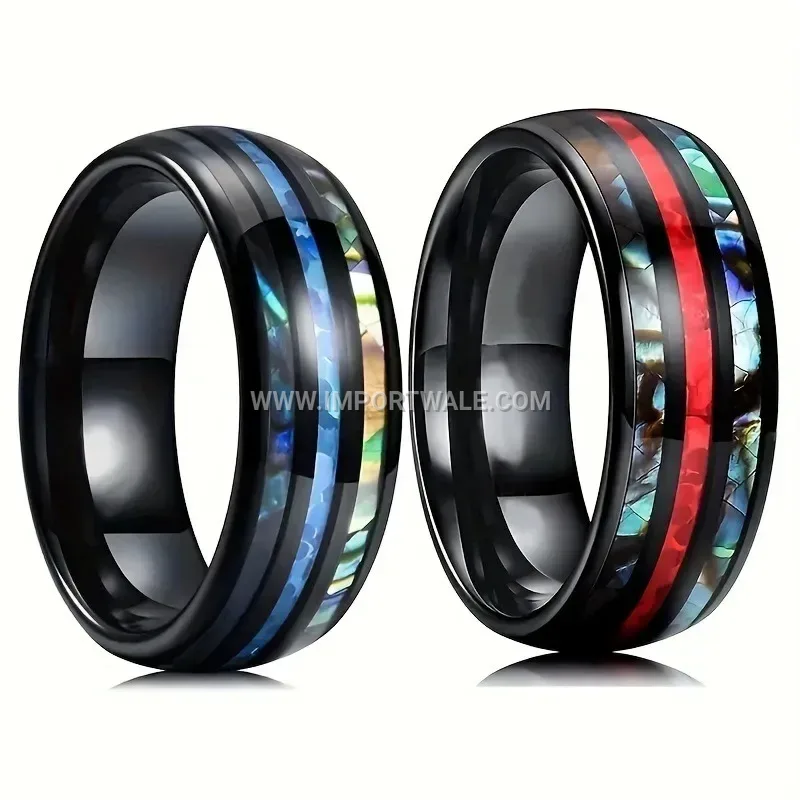 Stainless Steel Shell Inlay Wood Grain Ring