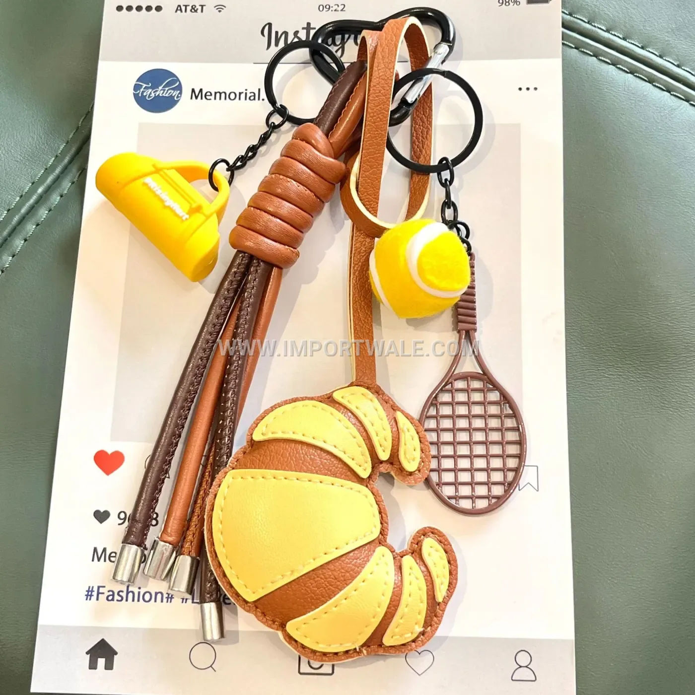 Faux Leather Tennis Sport Charm Keychain