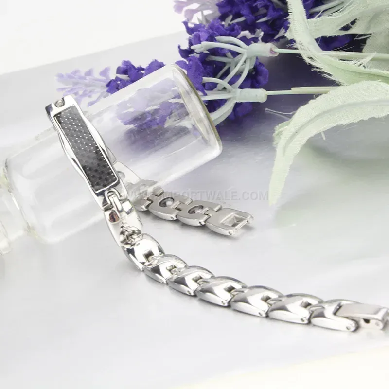 Stylish Carbon Fiber Inlaid Titanium Steel Bio Magnetic Bracelet