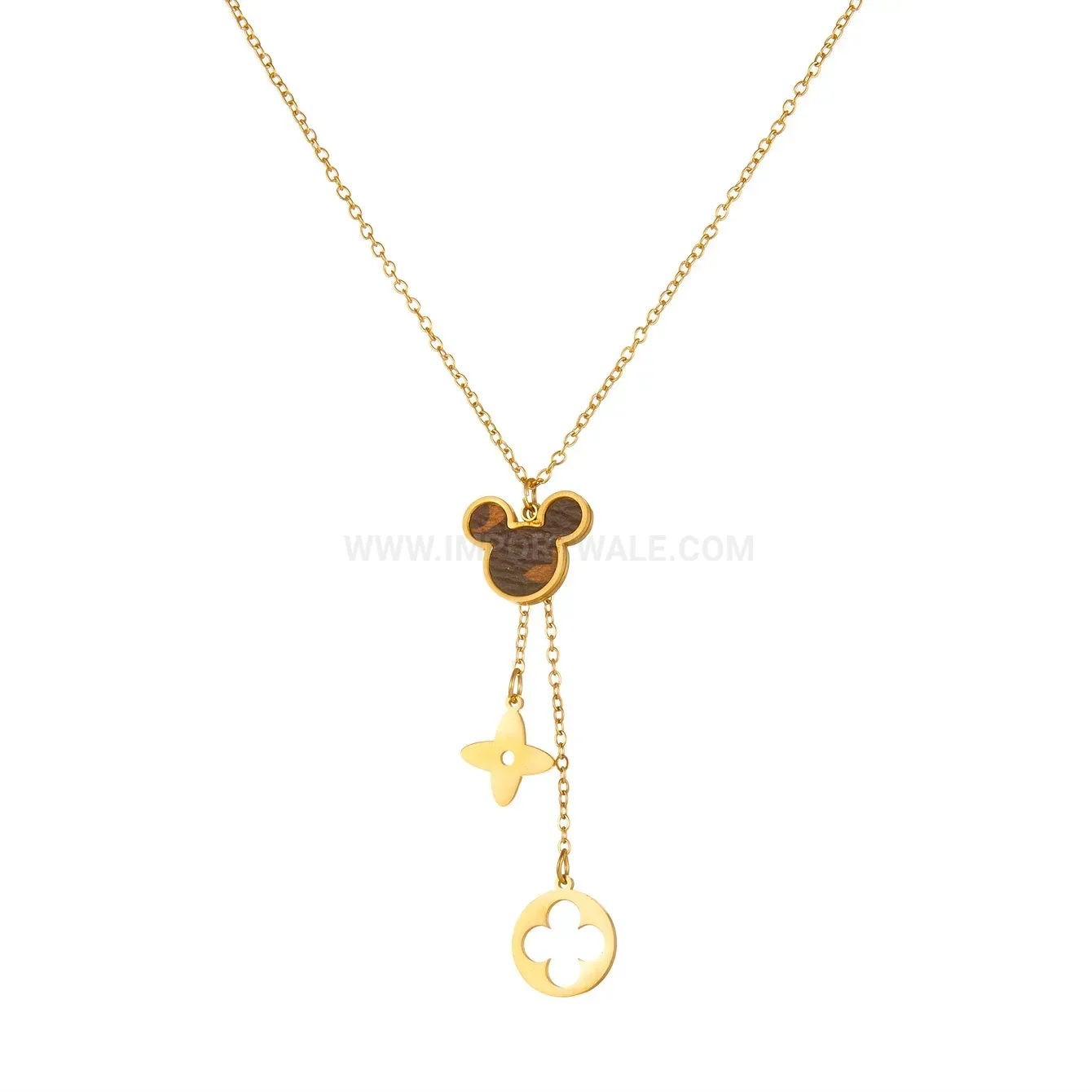 Trendy Titanium Steel Leather Mickey Pendant Necklace