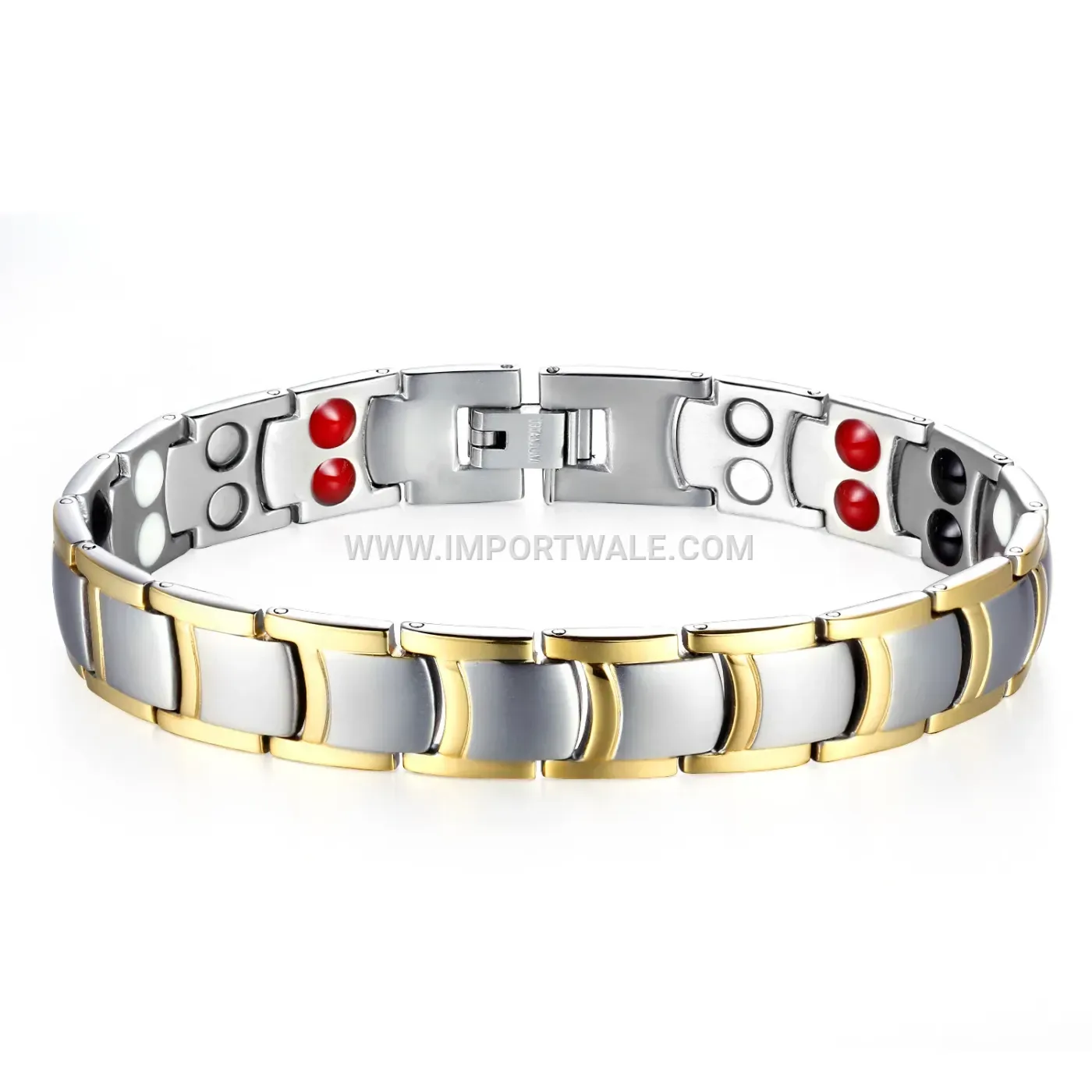 Geometric Gold Accent Stainless Steel Magnetic Link Bracelet