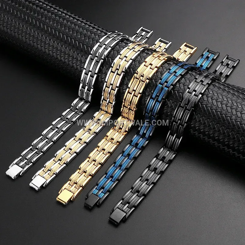 Textured Wheat Pattern Titanium Steel Magnetic Link Bracelet
