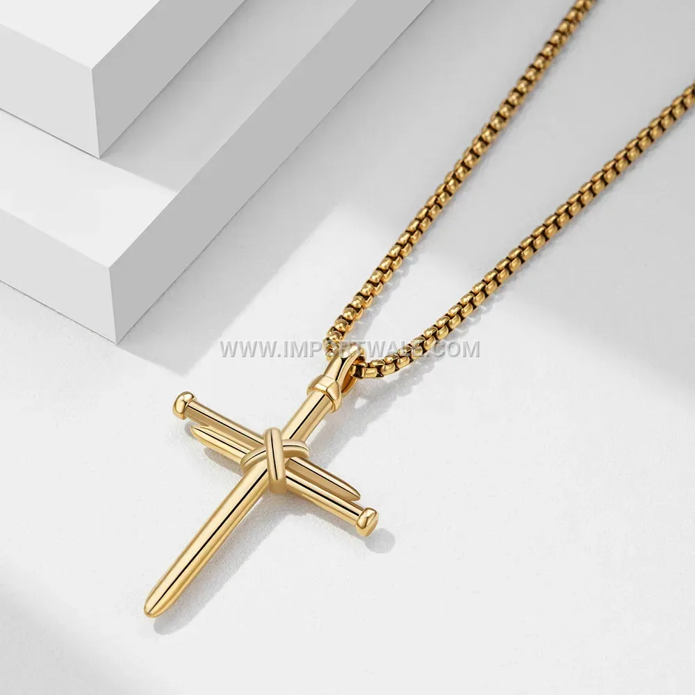 Vintage Nail Cross Stainless Steel Pendant Necklace