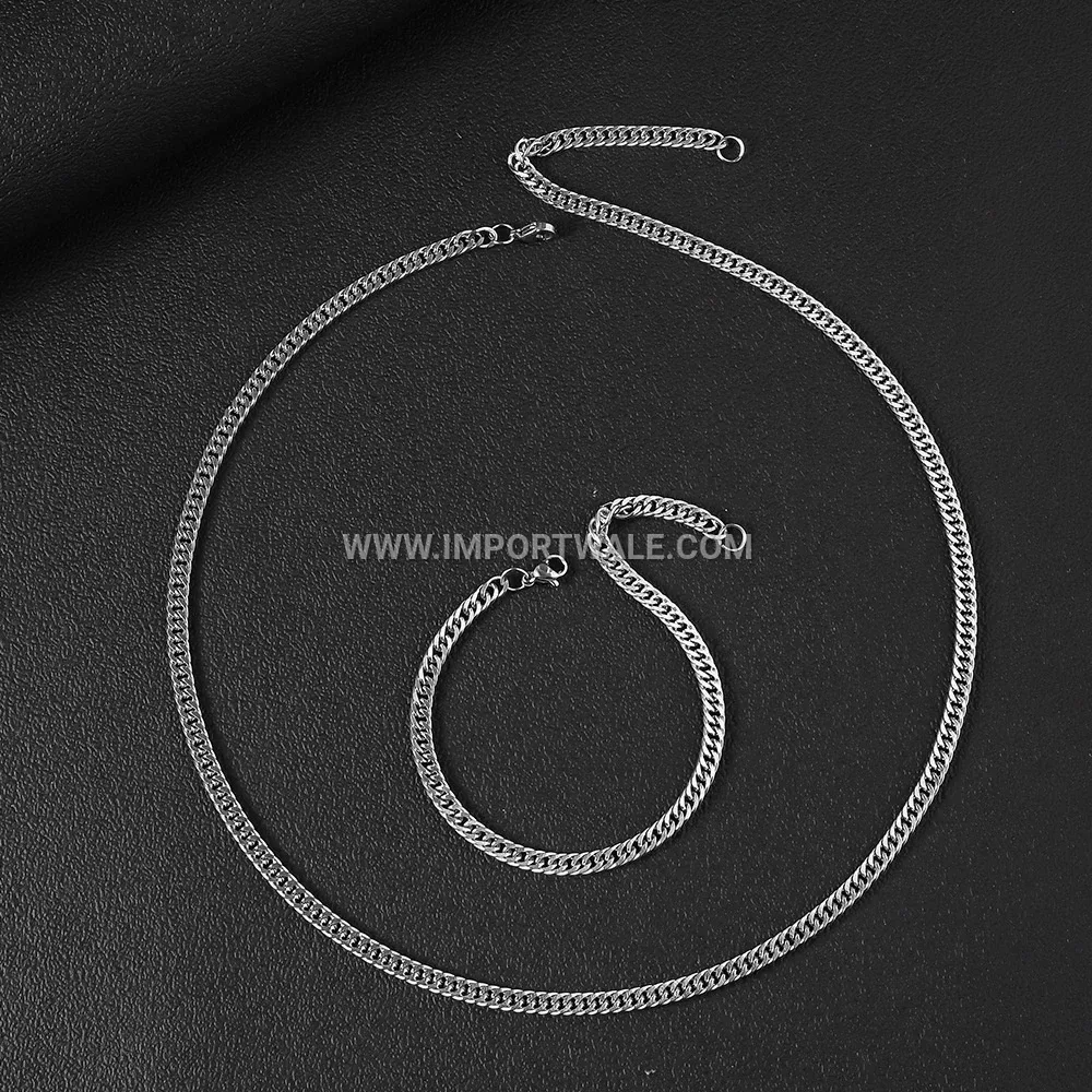 Men's Double Layer Woven Stainless Steel Chain Link Necklace