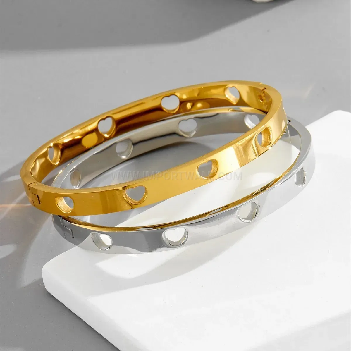 Cutout Openwork Heart Pattern Titanium Steel Bangle Bracelet