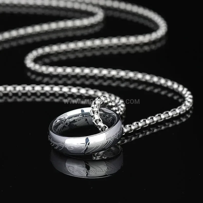 Stainless Steel Band Ring Pendant Necklace for Men and Women