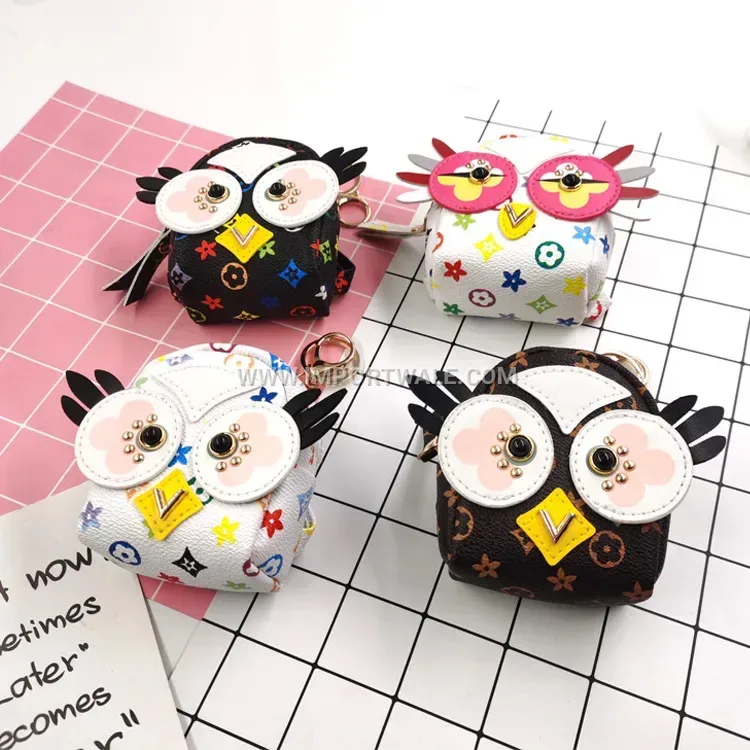 Patterned Owl Zip Pouch Keychain Charm