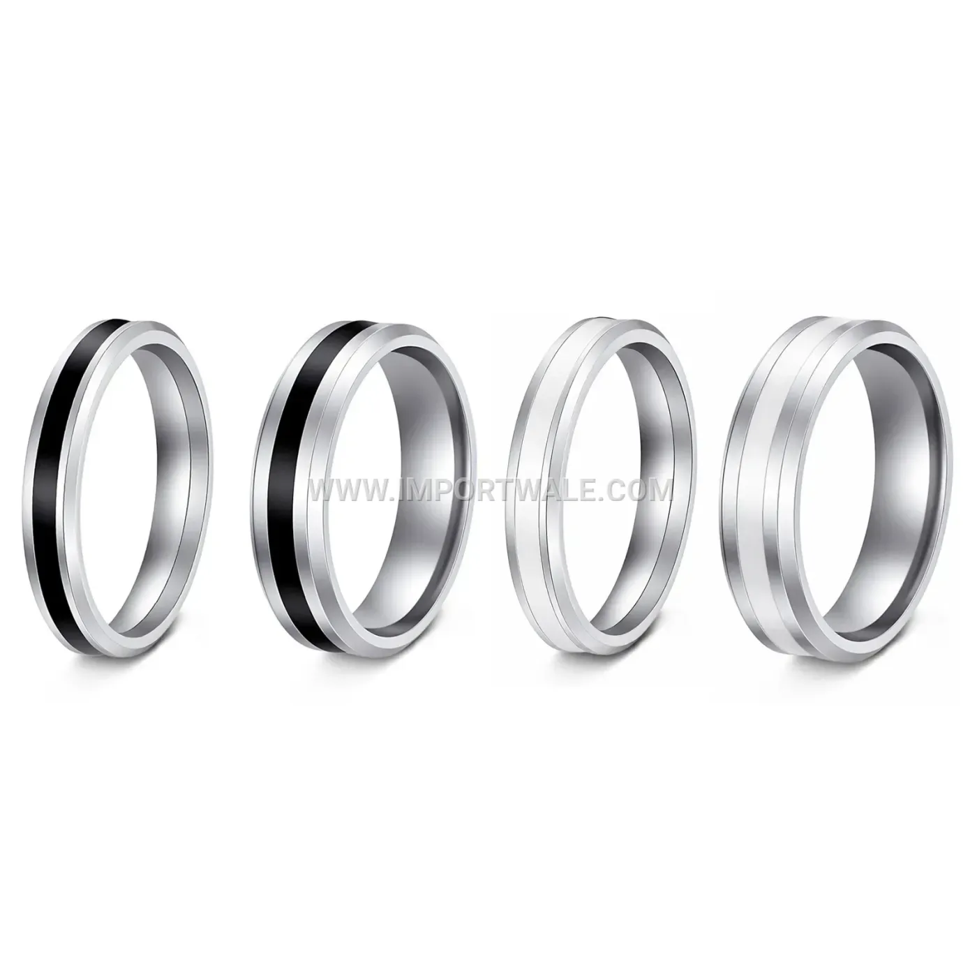 Sleek Stainless Steel Enamel Accent Couple Band Ring