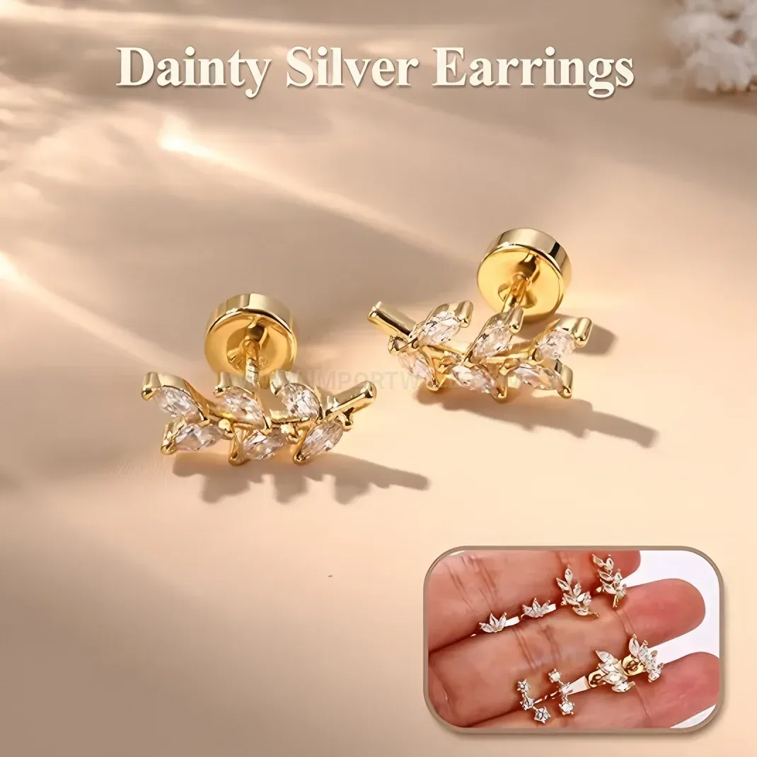 Modern Stainless Steel Leaf Zircon Piercing Cartilage Stud Earrings