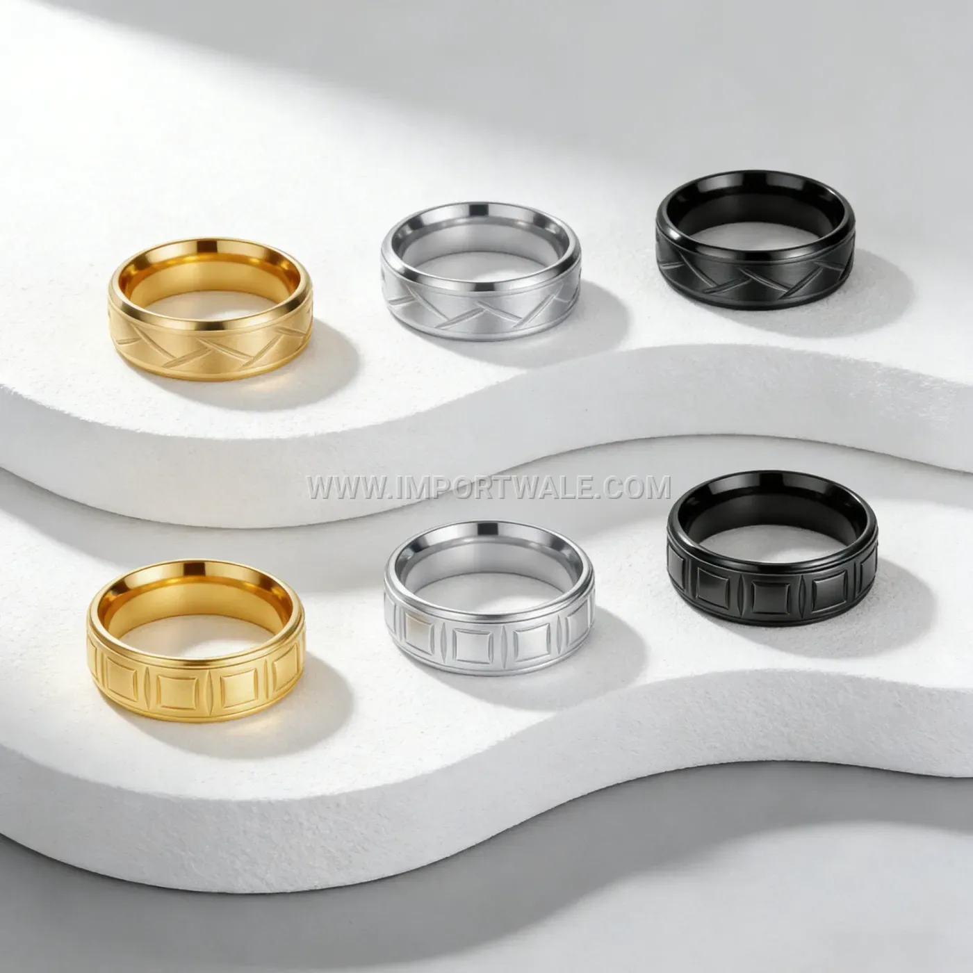 Textured Frosted Geometric Stainless Steel Band Ring for Men
