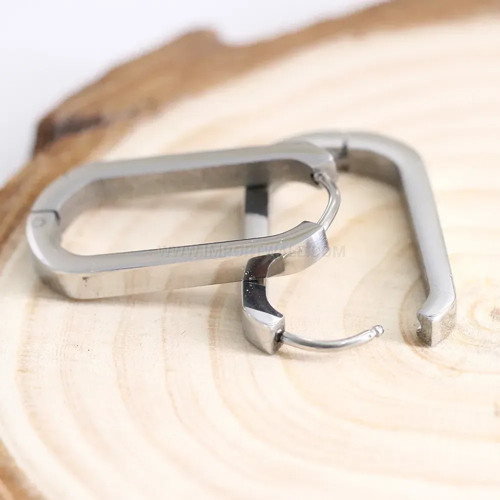 Chic Sleek Hollow Rectangular U-Shaped Stainless Steel Huggie Earrings