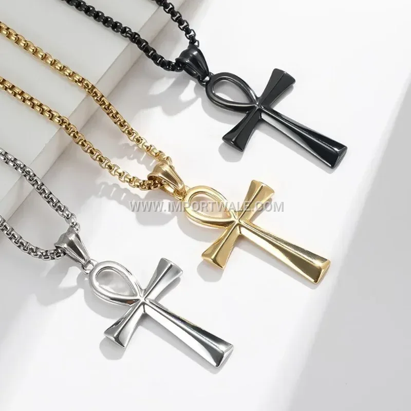 Gold-Plated Stainless Steel Cross Pendant Link Chain Necklace