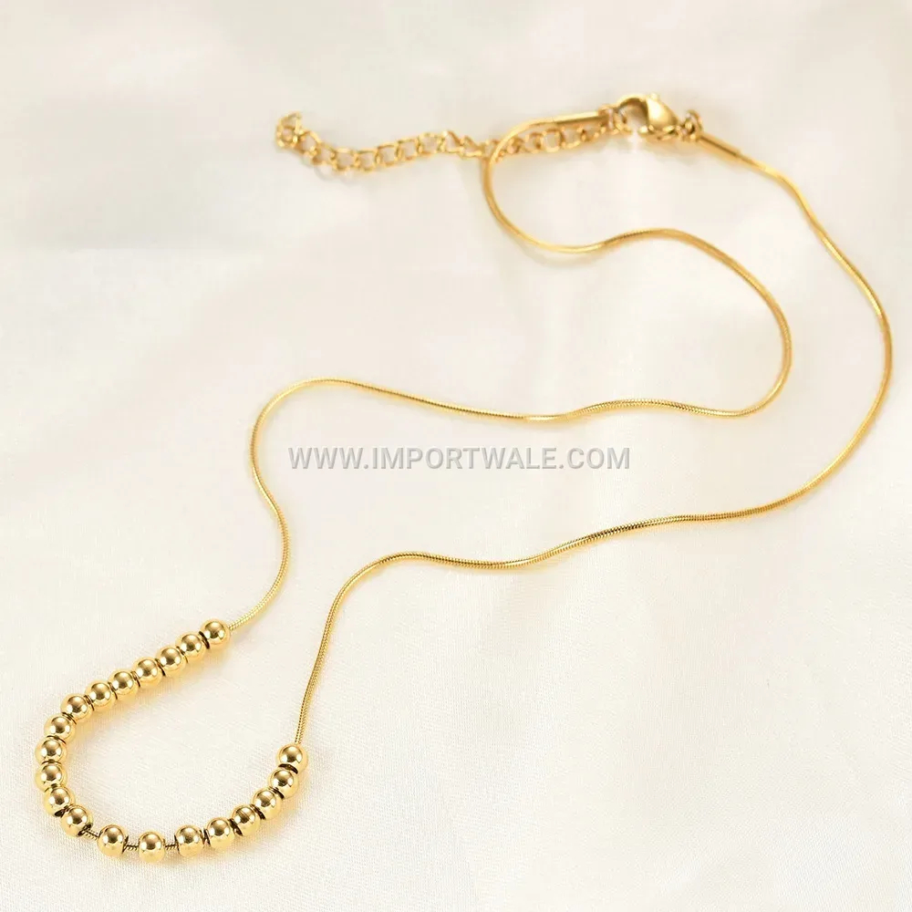Beaded Stainless Steel Station Sphere Accent Choker Necklace