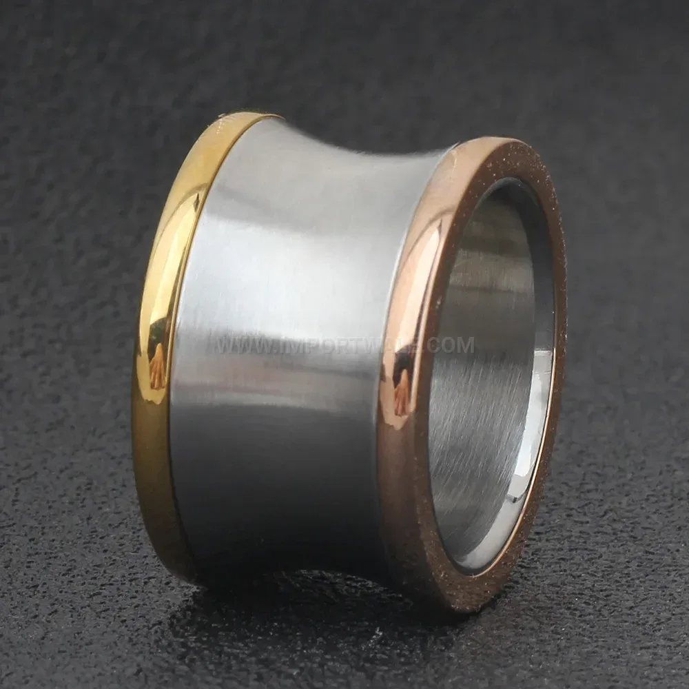 Fashion Polished Two-Tone Tri-Band Stainless Steel Statement Ring