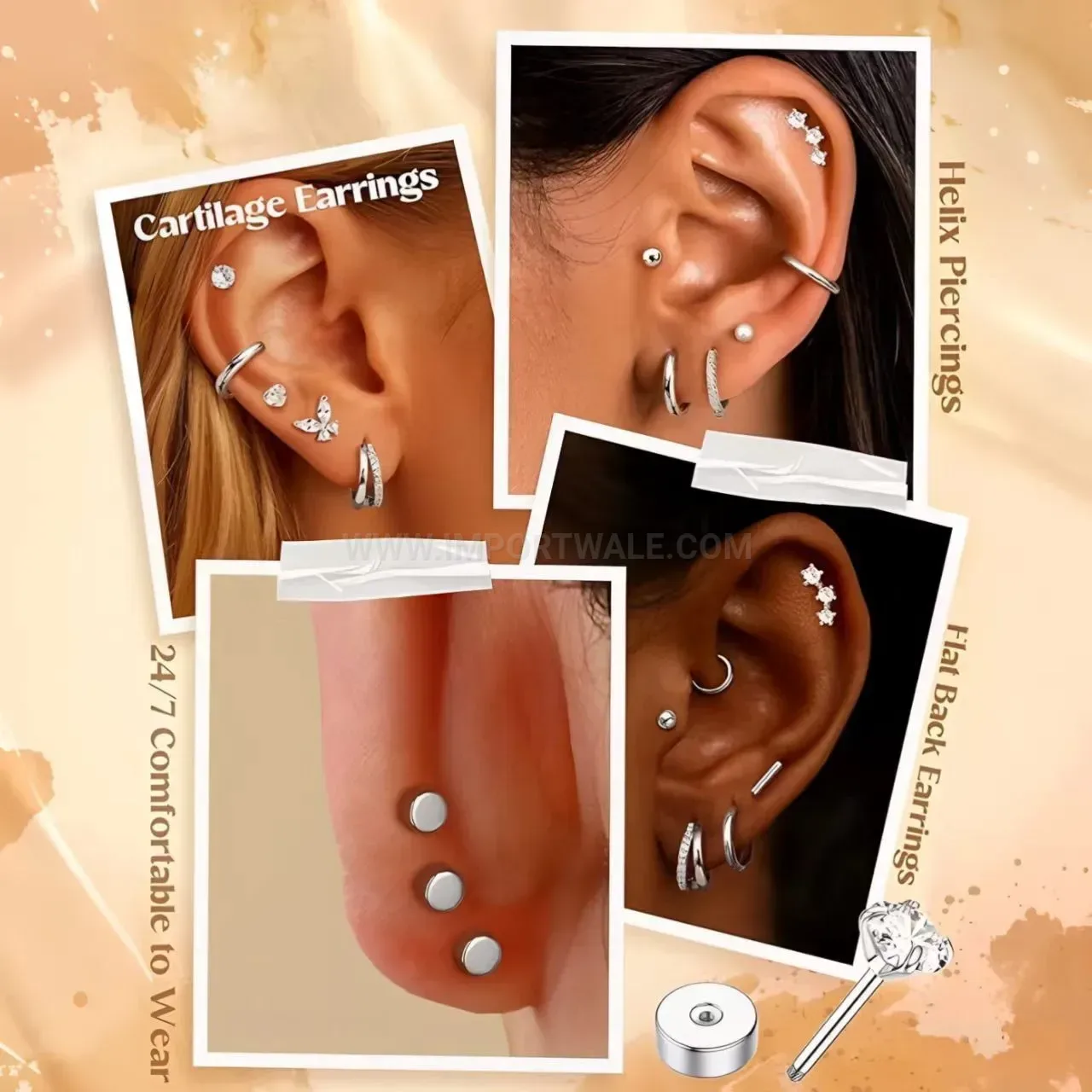 Modern Vintage Round Stainless Steel Stud Earring Set