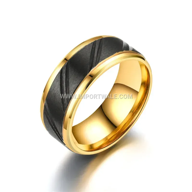 Two Tone Grooved Stainless Steel Mens Band Ring