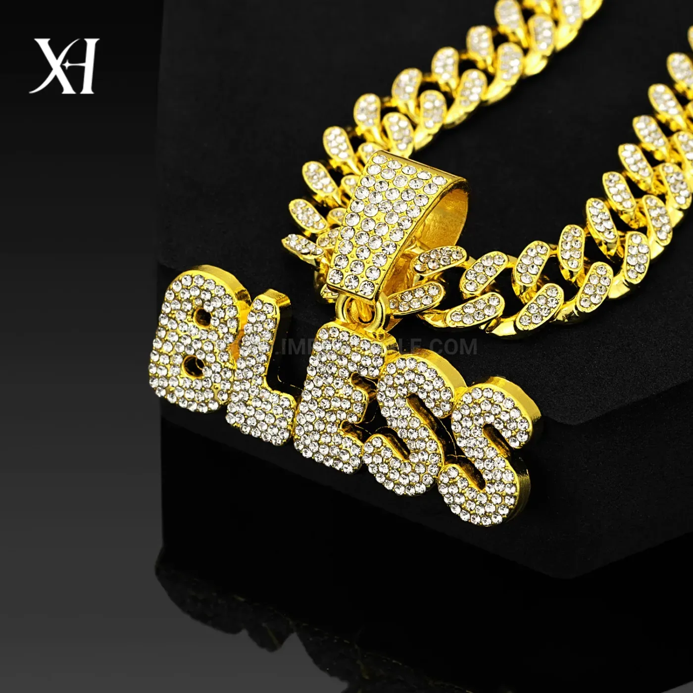 Pave Rhinestone BLESS Lettering Hip Hop Pendant