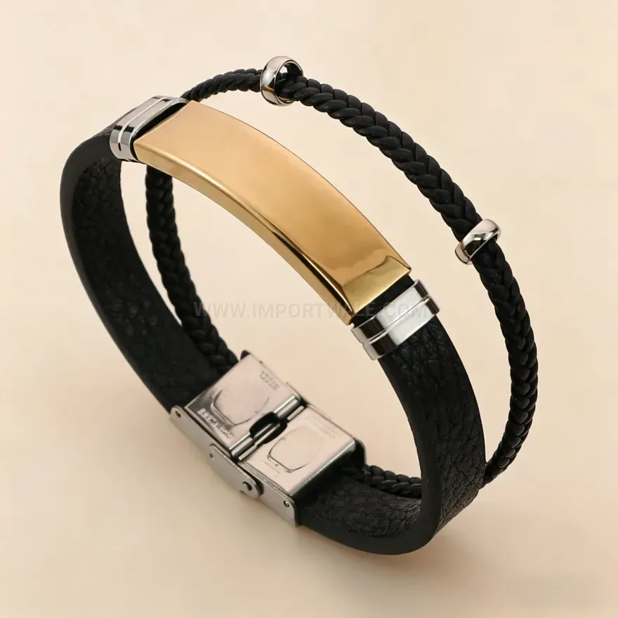 Bold Vintage Braided Double Layer Leather Bracelet With Magnetic Clasp