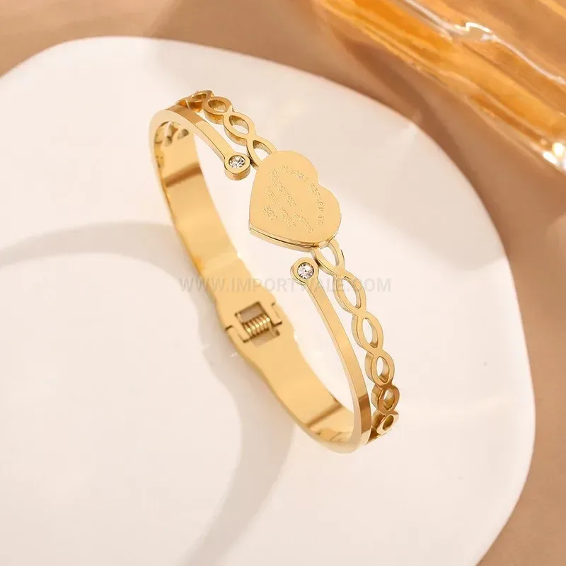 Bold Titanium Steel Heart Engraved Open Bangle Bracelet