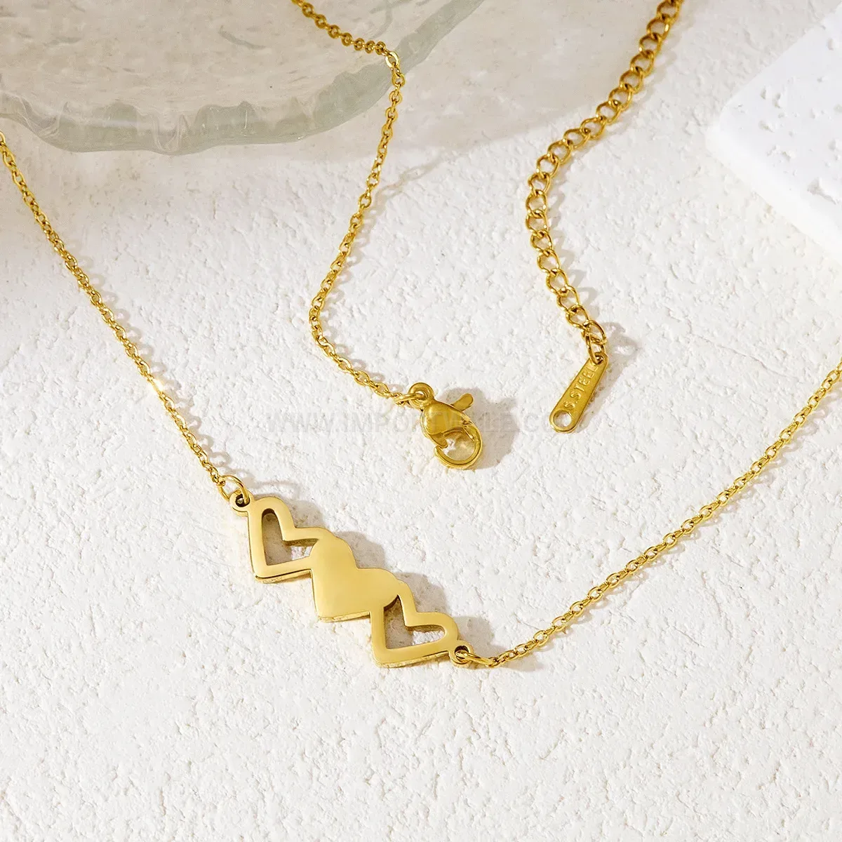 Gold Titanium Steel Openwork Heart Pendant Necklace