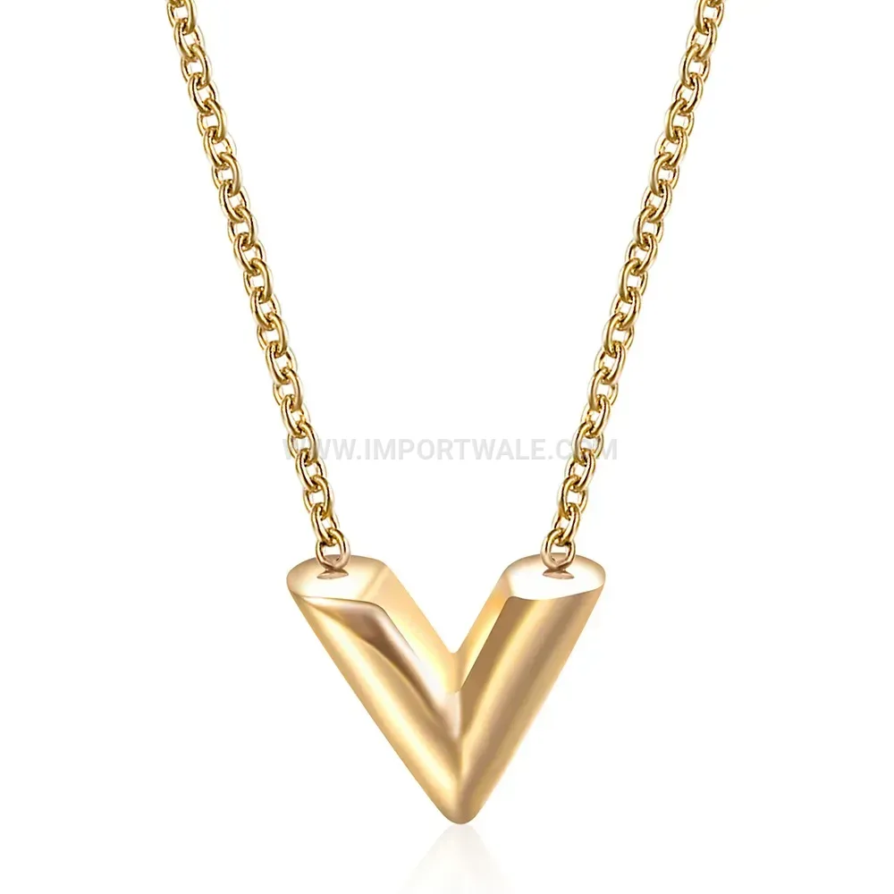 Minimalist Stainless Steel V Initial Pendant Choker Necklace