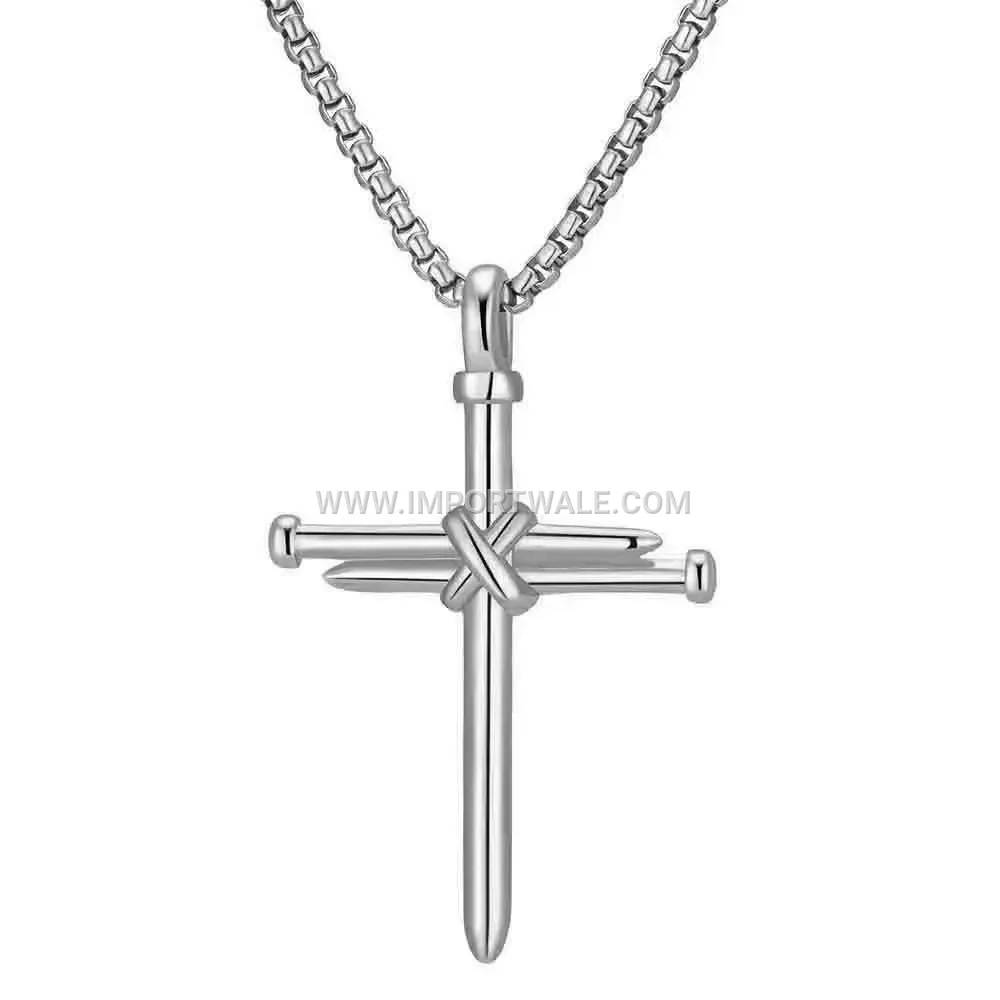 Vintage Nail Cross Stainless Steel Pendant Necklace