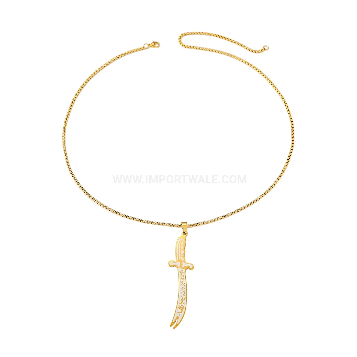 Elegant Plated Stainless Steel Calligraphy Zulfiqar Sword Pendant Necklace