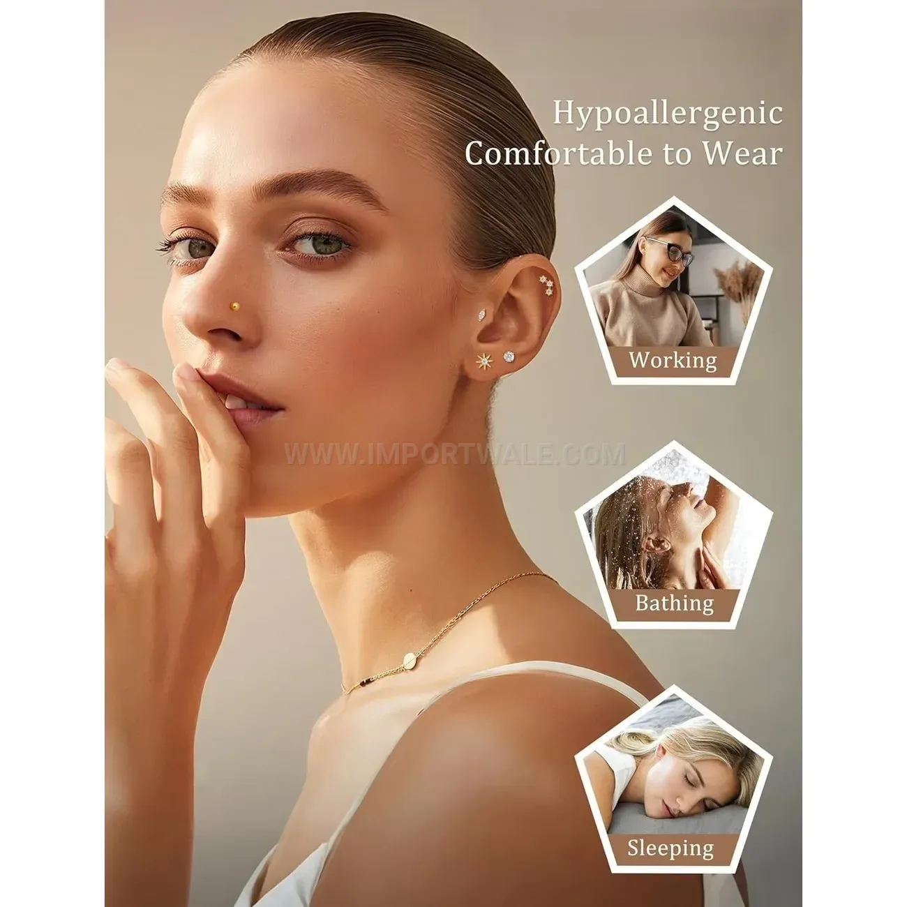 Trendy Crystal Accent Stainless Steel Flat Back Nose and Cartilage Set