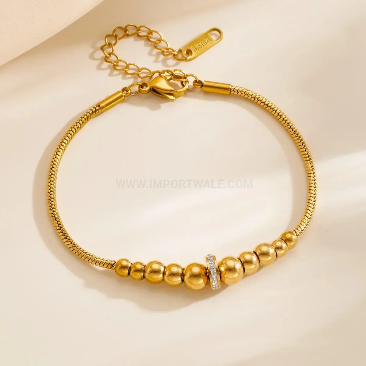 Modern Gold Plated Stainless Steel Beaded Charm Bracelet
