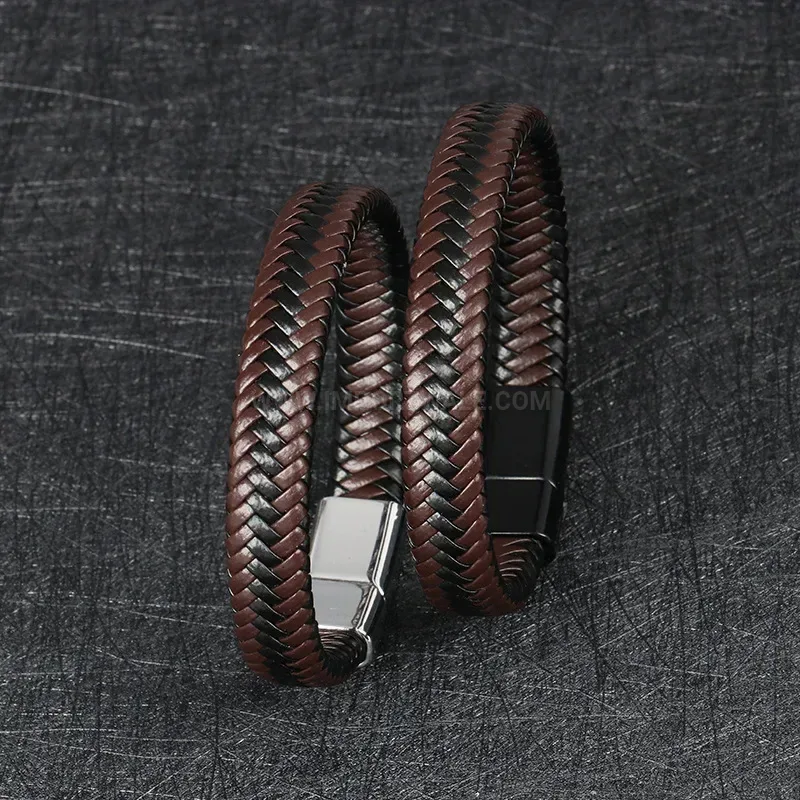 Chic Striped Braided Leather Magnetic Clasp British Style Bracelet