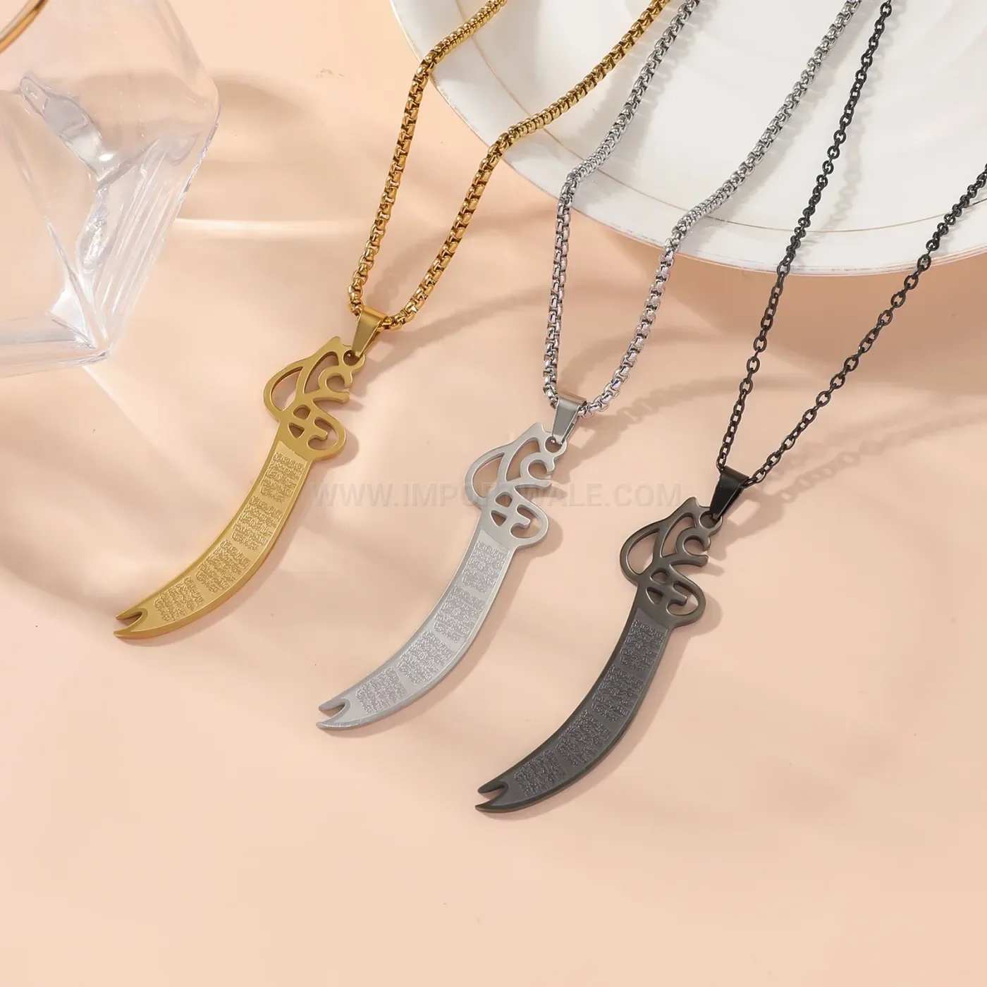 Modern Stainless Steel Zulfiqar Sword Islamic Pendant Necklace