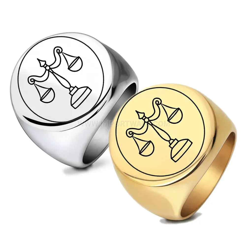Fashion Scales of Justice Laser Engraved Polished Stainless Steel Ring