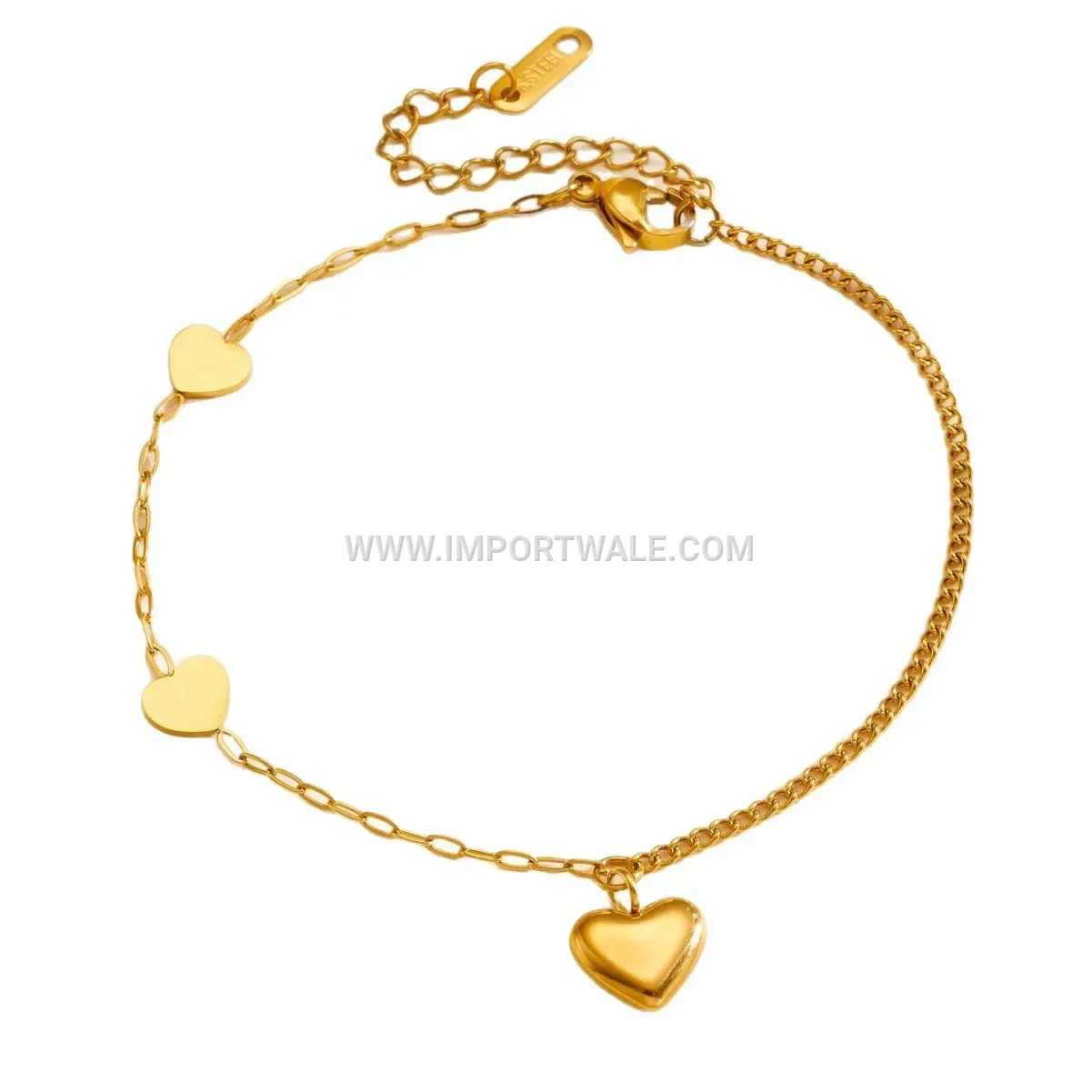 Gold Stainless Steel Heart Pendant Chain Anklet