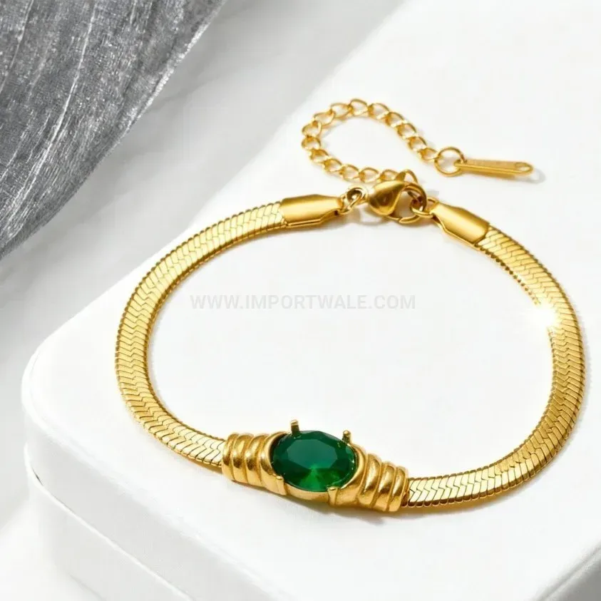 Vintage Inlaid Zircon Glass Blade Chain Stainless Steel Bracelet