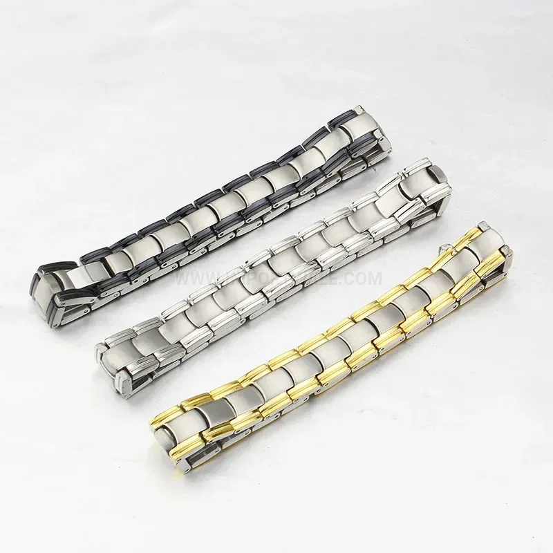 Premium Men Two Tone Steel Bio Magnetic Bracelet with Hematite Inlays