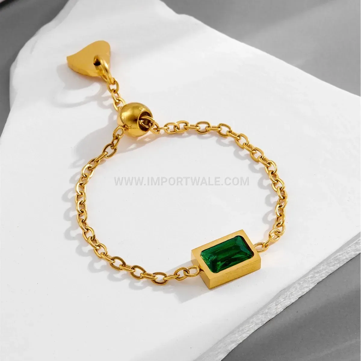 Adjustable Square Crystal Chain Ring in Titanium Steel